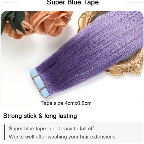 18Inch Tape in Hair Extensions Human Hair Rose Purple 10PCS/Pack Straight 25g - Picture 5 of 7